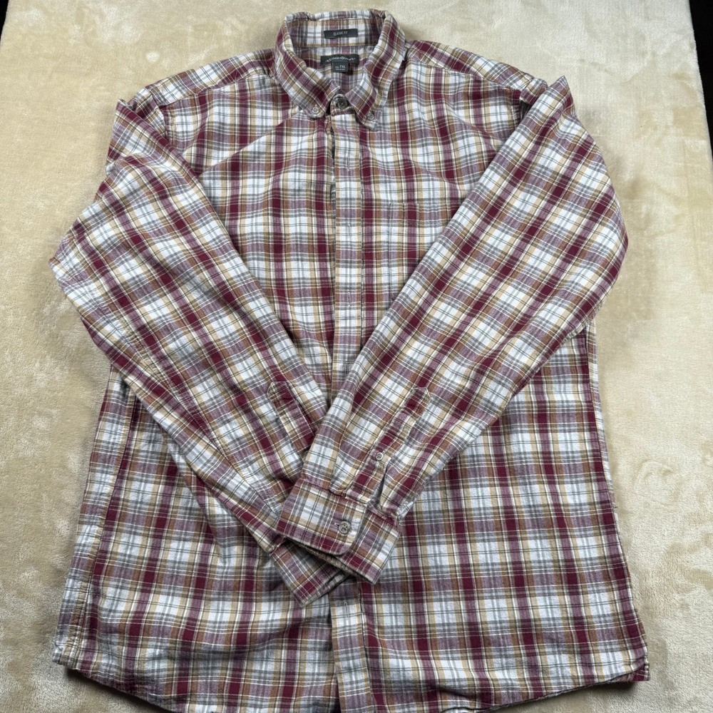 Eddie Bauer‎ Mens TXL Burgundy Plaid Button Down Long Sleeve Casual Shirt